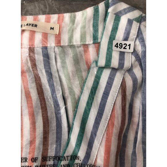 Marine Layer Bali Tunic Top Linen Blend Cap Sleeve V-Neck Rainbow Stripe NWT S - Picture 5 of 6